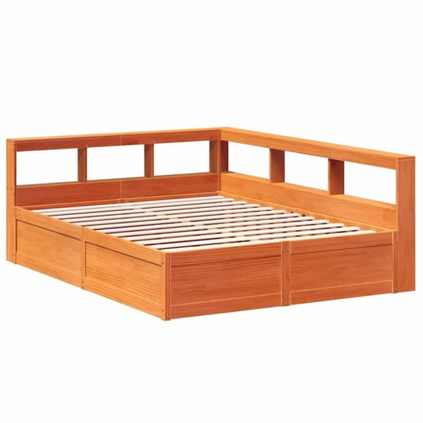 vidaXL Seng med bokhylle uten madrass voksbrun 150x200 cm heltre furu