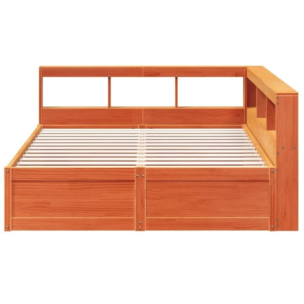 vidaXL Seng med bokhylle uten madrass voksbrun 150x200 cm heltre furu
