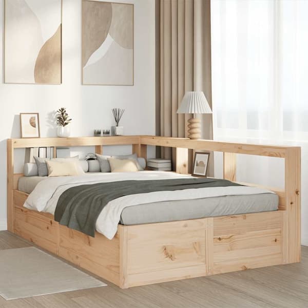 vidaXL Seng med bokhylle uten madrass 120x190 cm heltre furu