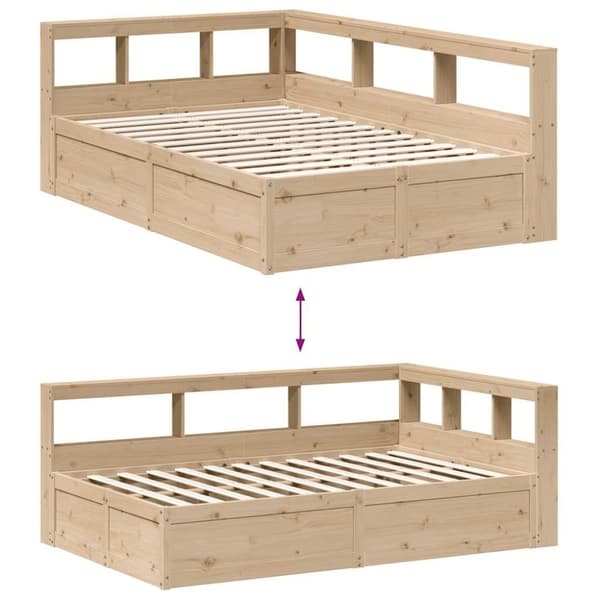 vidaXL Seng med bokhylle uten madrass 120x190 cm heltre furu