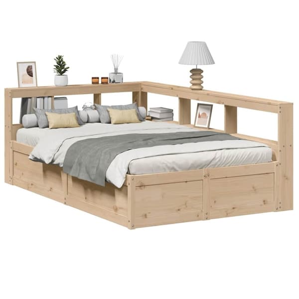 vidaXL Seng med bokhylle uten madrass 120x190 cm heltre furu