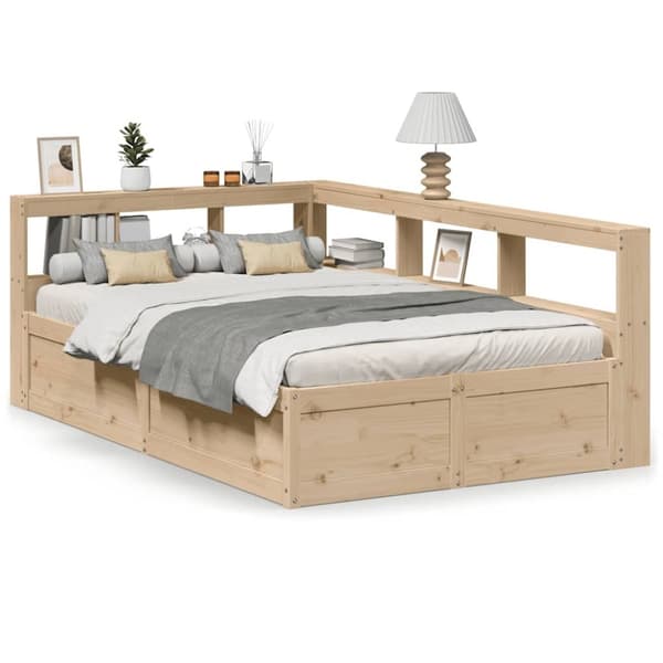 vidaXL Seng med bokhylle uten madrass 120x190 cm heltre furu