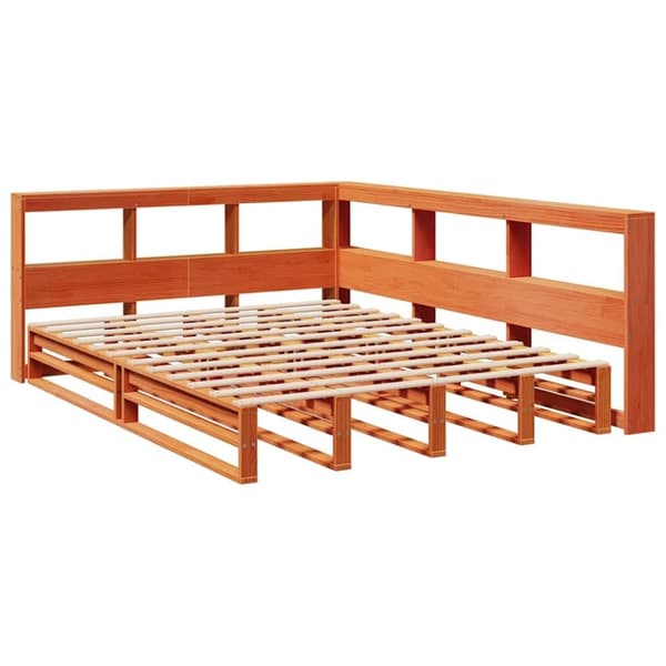 vidaXL Seng med bokhylle uten madrass voksbrun 150x200 cm heltre furu