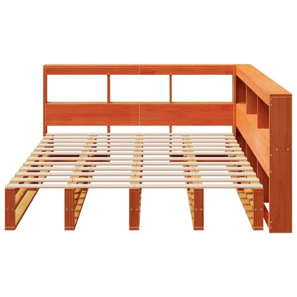 vidaXL Seng med bokhylle uten madrass voksbrun 150x200 cm heltre furu