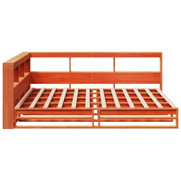 vidaXL Seng med bokhylle uten madrass voksbrun 150x200 cm heltre furu