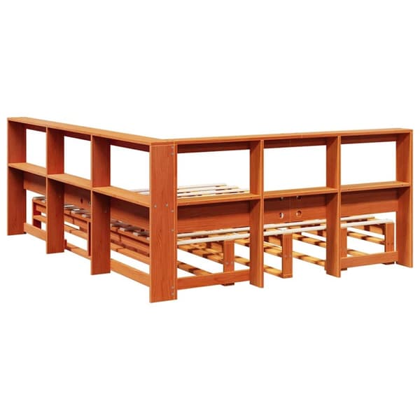 vidaXL Seng med bokhylle uten madrass voksbrun 150x200 cm heltre furu