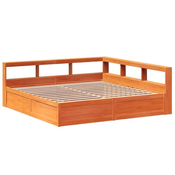 vidaXL Säng med bokhylla utan madrass vaxbrun 180x200cm massiv furu