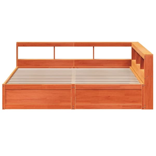 vidaXL Säng med bokhylla utan madrass vaxbrun 180x200cm massiv furu