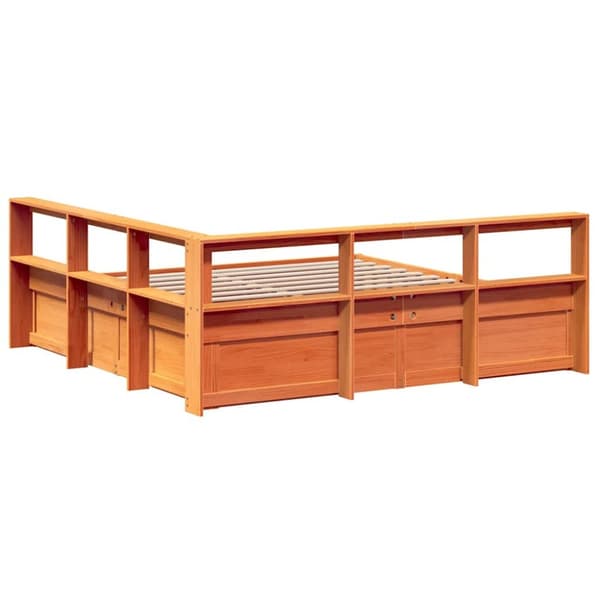 vidaXL Säng med bokhylla utan madrass vaxbrun 180x200cm massiv furu