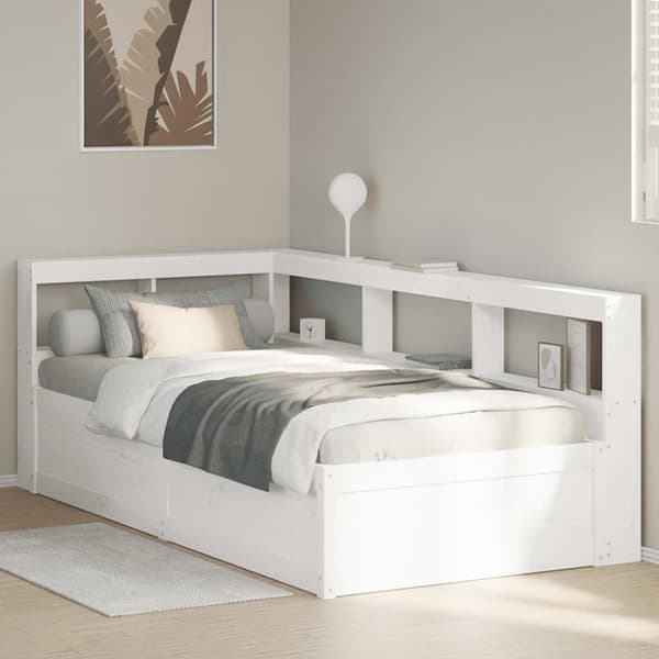vidaXL Seng med bokhylle uten madrass hvit 75x190 cm heltre furu