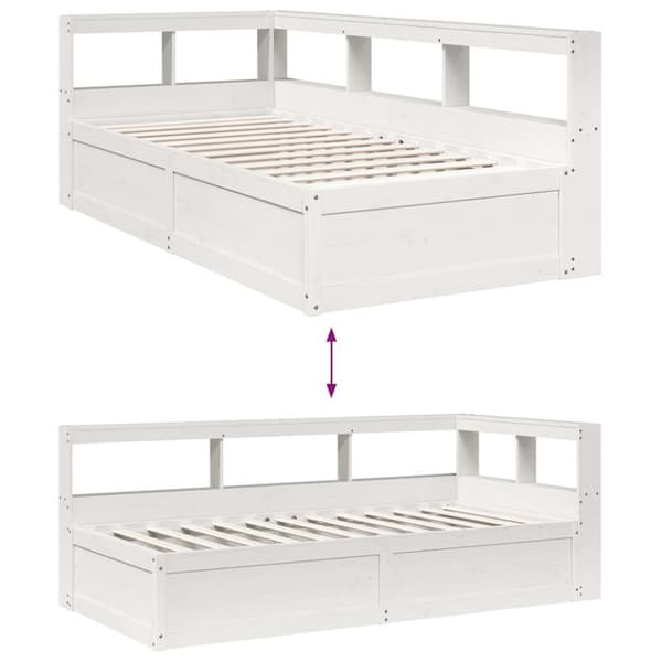 vidaXL Seng med bokhylle uten madrass hvit 75x190 cm heltre furu
