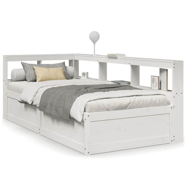 vidaXL Seng med bokhylle uten madrass hvit 75x190 cm heltre furu