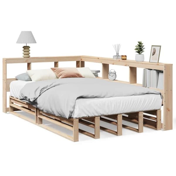 vidaXL Säng med bokhylla utan madrass 120x200 cm massiv furu