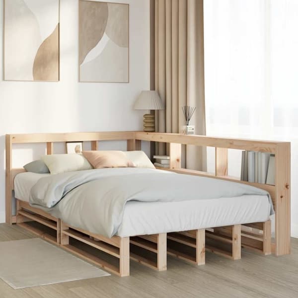 vidaXL Säng med bokhylla utan madrass 120x200 cm massiv furu