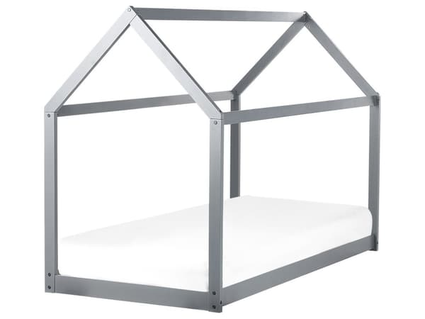 Barnsäng Grå Tall Trä Enkel Storlek 90 x 200 cm med Lamellram Säng för Småbarn