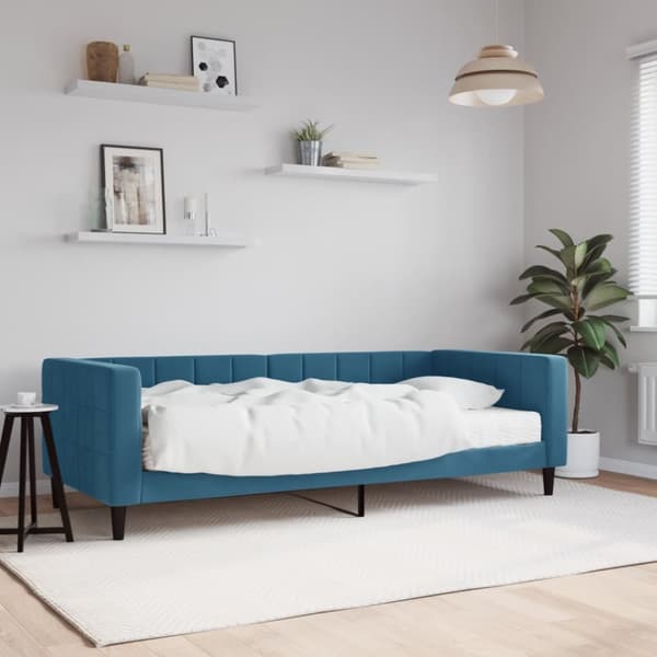 Dagbädd med madrass blå 90x200 cm sammet