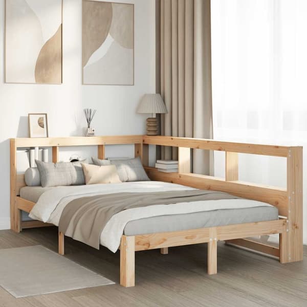 Säng med bokhylla utan madrass 135x190cm massiv furu