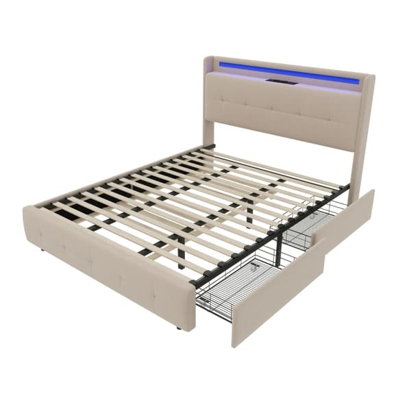 Rootz-parivuode - Vierassänky - Uniratkaisu - USB-lataus ja LED-mukavuus - 222 cm x 168,5 cm x 113 cm - Beige