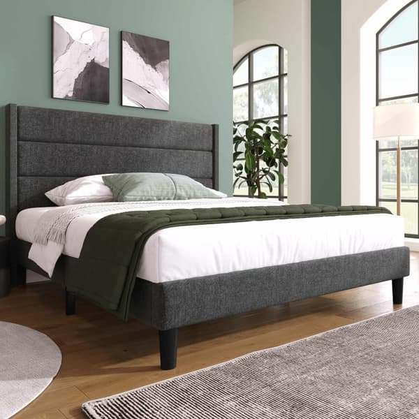 Rootz dobbeltseng med polstret sengegavl - Stofbetræk - Polstret seng - Komfort - 146L x 210W x 111H cm - Mørkegrå design