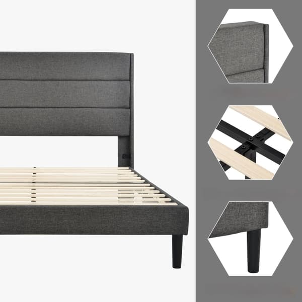 Rootz dobbeltseng med polstret sengegavl - Stofbetræk - Polstret seng - Komfort - 146L x 210W x 111H cm - Mørkegrå design