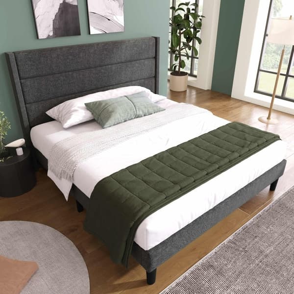 Rootz dobbeltseng med polstret sengegavl - Stofbetræk - Polstret seng - Komfort - 146L x 210W x 111H cm - Mørkegrå design