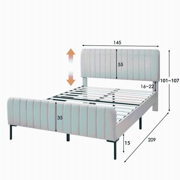 Rootz Grey Beige parisänky - Pehmustettu sänky - Moderni sängynrunko - Mukavuus ja tyyli - 209L x 145L x 101-107K cm