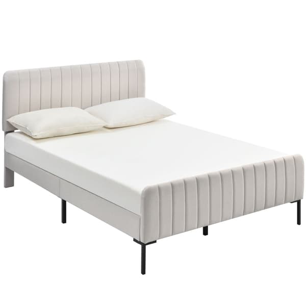 Rootz Grey Beige parisänky - Pehmustettu sänky - Moderni sängynrunko - Mukavuus ja tyyli - 209L x 145L x 101-107K cm