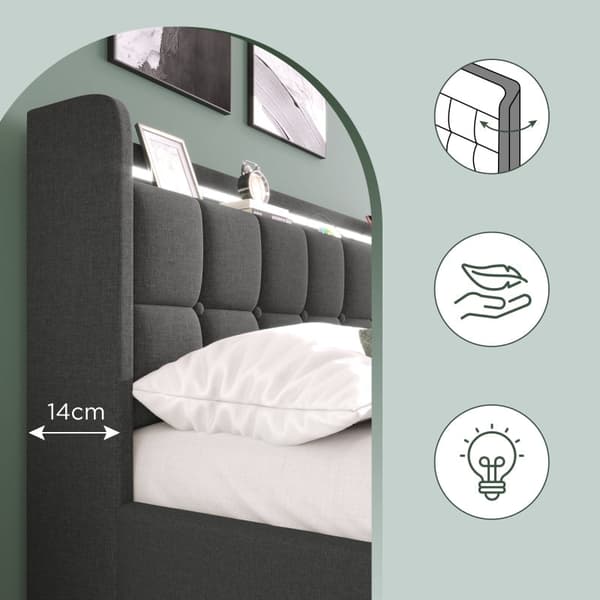 Rootz Modern Double Bed - LED Light Bed - USB Charging Bed - Funktionelt design - 144,5 cm x 220 cm x 103,5 cm