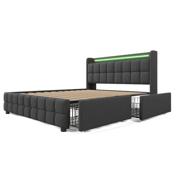Rootz Modern Double Bed - LED Light Bed - USB Charging Bed - Funktionelt design - 144,5 cm x 220 cm x 103,5 cm