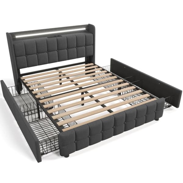 Rootz Modern Double Bed - LED Light Bed - USB Charging Bed - Funktionelt design - 144,5 cm x 220 cm x 103,5 cm