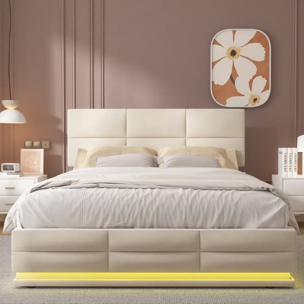 Rootz Modern Bed - Säilytyssänky - LED-sänky - USB-lataus - Velvet Comfort - 208,5 cm x 144 cm x 105-115 cm