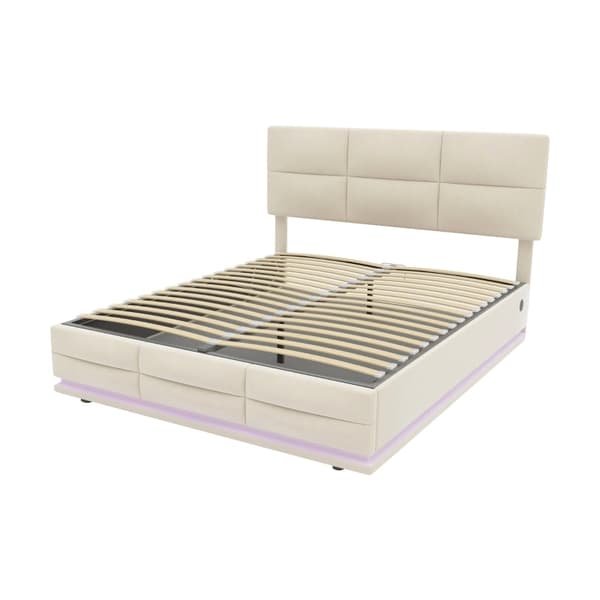 Rootz Modern Bed - Säilytyssänky - LED-sänky - USB-lataus - Velvet Comfort - 208,5 cm x 144 cm x 105-115 cm