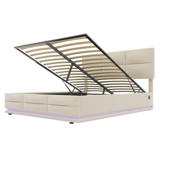Rootz Modern Bed - Säilytyssänky - LED-sänky - USB-lataus - Velvet Comfort - 208,5 cm x 144 cm x 105-115 cm