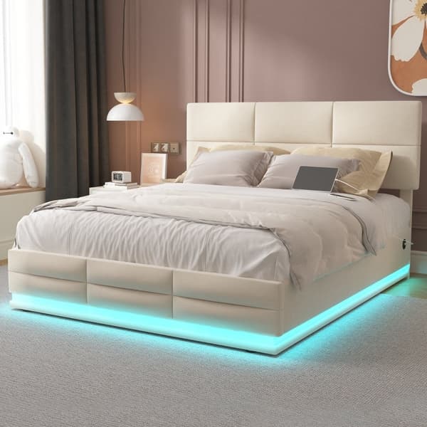 Rootz Modern Bed - Säilytyssänky - LED-sänky - USB-lataus - Velvet Comfort - 208,5 cm x 144 cm x 105-115 cm