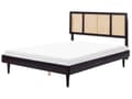 Miniatyrbilde 4 av 11: Seng med LED-lys Svart Lyst tre Gummitre 160 x 200 cm Sengegavl med flettverk Lamellbunn Minimalistisk og rustikk stil Dobbeltseng Sengeramme