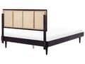 Miniatyrbilde 6 av 11: Seng med LED-lys Svart Lyst tre Gummitre 160 x 200 cm Sengegavl med flettverk Lamellbunn Minimalistisk og rustikk stil Dobbeltseng Sengeramme