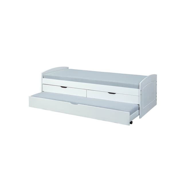 Ried seng 90x200 cm, 2 skuffer, 1 uttrekksseng hvit.