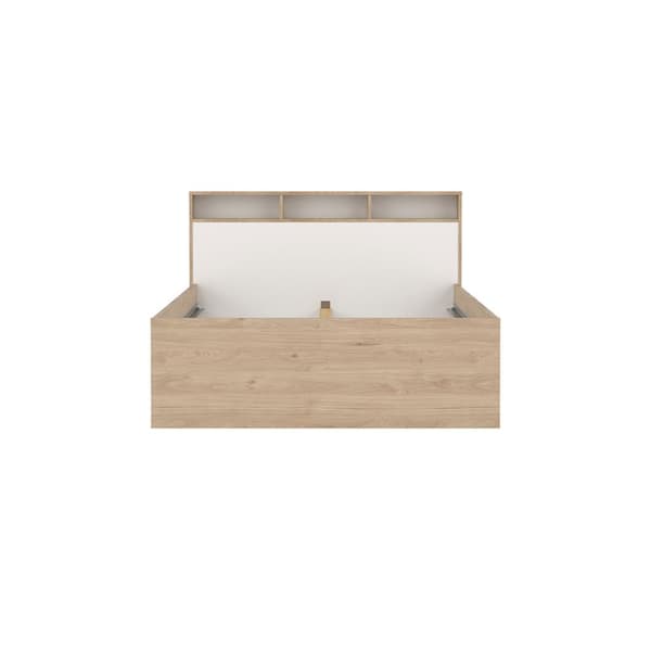 Ikast seng 140x200cm, 2 skuffer, 3 hylder eg dekor, hvid.