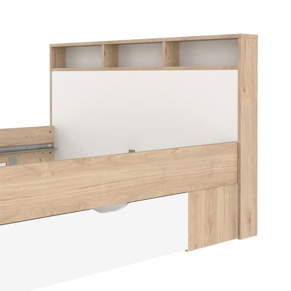 Ikast seng 140x200cm, 2 skuffer, 3 hyller eik dekor, hvit.