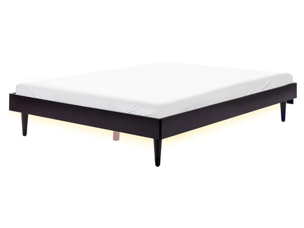 Seng Sort Polyester 160 x 200 cm Moderne Dobbeltseng Høj To Mands Sengeramme uden Gavl Minimalistisk Design Familieseng LED Lys