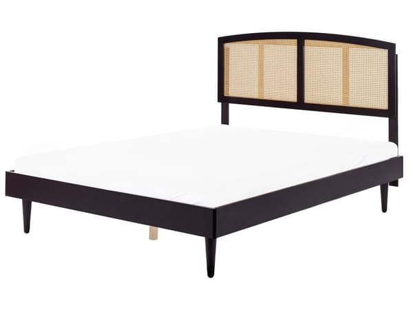 Dubbelsäng Svart Gummiträ 160 x 200 cm med Huvudgavel Spaltbotten Minimalistisk Rustik Stil