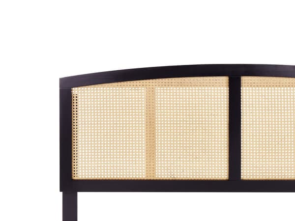 Seng Sort Træ 160 x 200 cm Moderne Dobbeltseng Fransk Rørflet Sengegavl To Mands Seng Lav Sengeramme med LED Minimalistisk Design