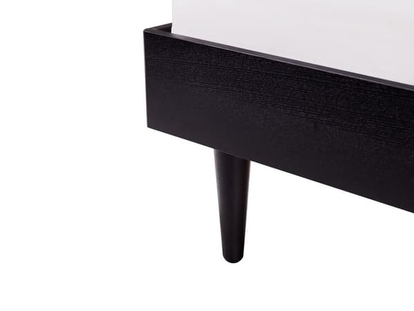 Seng Sort Træ 160 x 200 cm Moderne Dobbeltseng Fransk Rørflet Sengegavl To Mands Seng Lav Sengeramme med LED Minimalistisk Design