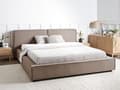 Miniatyrbilde 2 av 11: Dobbeltseng Lysebrun Stoff 180 x 200 cm Lamellbunn Sengegavl Moderne design Soverom Sengeramme