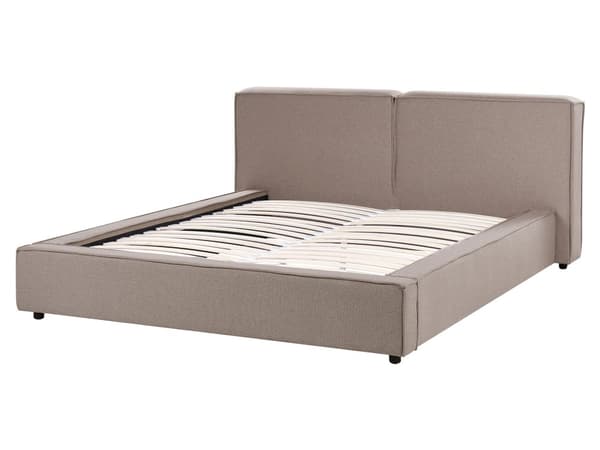 Dobbeltseng Lysebrun Stoff 160 x 200 cm Lamellbunn Sengegavl Moderne design Soverom Sengeramme