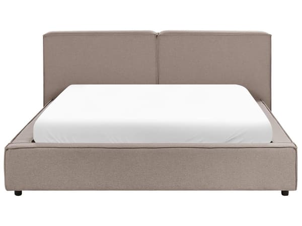 Dobbeltseng Lysebrun Stoff 160 x 200 cm Lamellbunn Sengegavl Moderne design Soverom Sengeramme