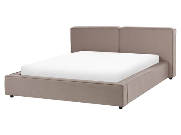 Dobbeltseng Lysebrun Stoff 160 x 200 cm Lamellbunn Sengegavl Moderne design Soverom Sengeramme