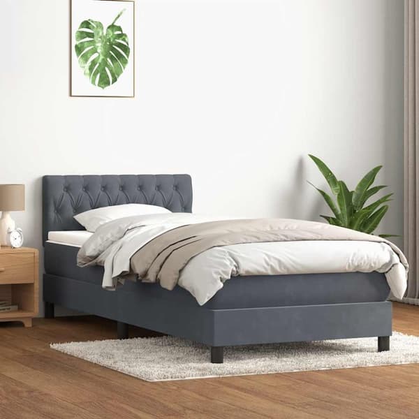 Resårsäng med madrass mörkgrå 90x220 cm sammet