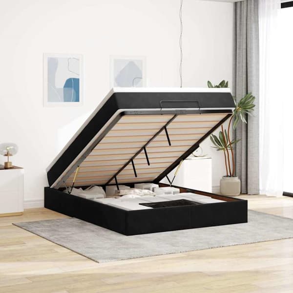 Ottoman sängram med madrass svart 140x190 cm sammet