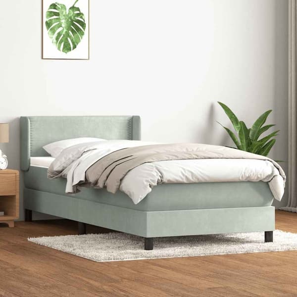 Ramsäng med madrass ljusgrå 80x220 cm sammet